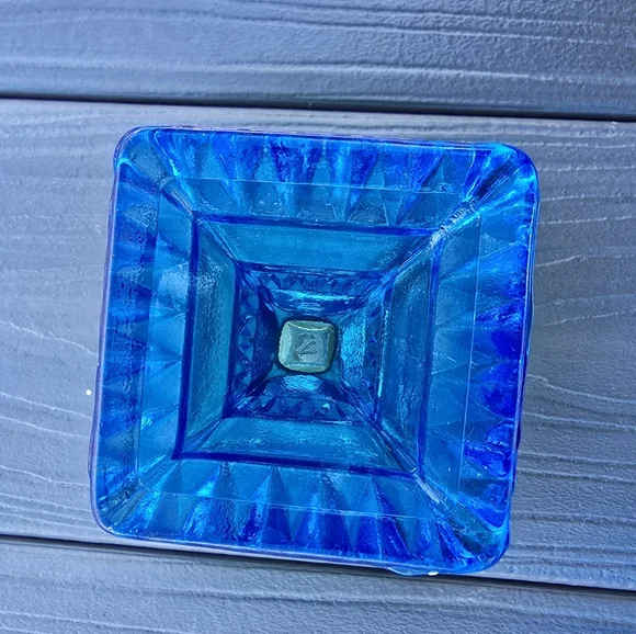 Vintage Jeannette Glass Pedestal Candy Dish Blue Green - Picture 3 of 3